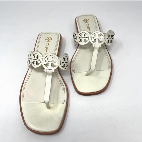 Tory Burch Women's New Ivory Leather Tiny Miller Thong Flip Flop